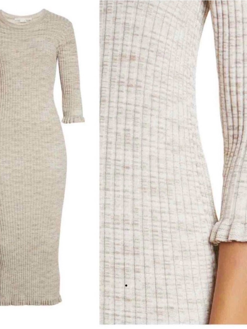Veronica Beard Ribbed Knit Long Sleeve Midi Dress in Light Heather